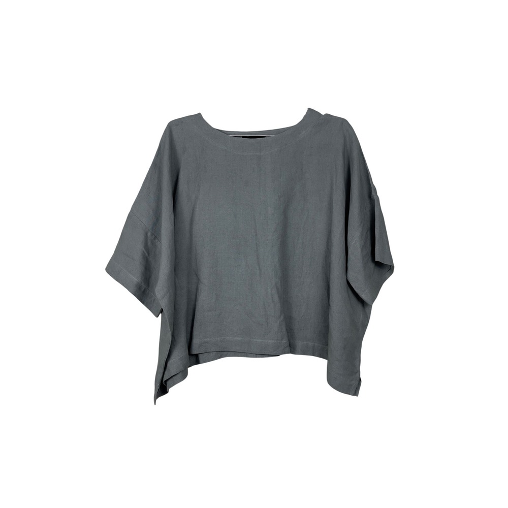 Eskandar Top Linen Oversized Cropped 0 Gray Short Sleeve Lagenlook Boxy Flaws